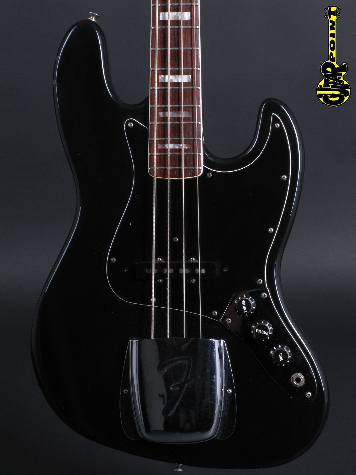 black jazz bass with black pickguard